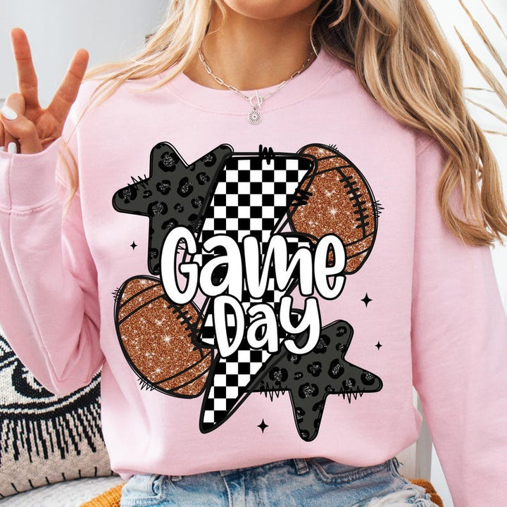 Game Day Football Print Long Sleeve Casual Top
