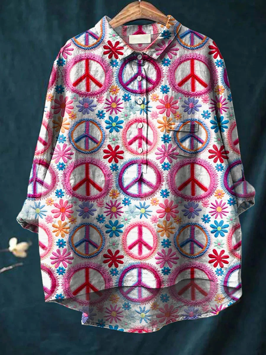 Women's Peace And Love Art Pattern Print Casual Shirt