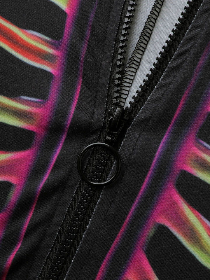 Colorful Skeleton Print Zipper Lounge Jumpsuit