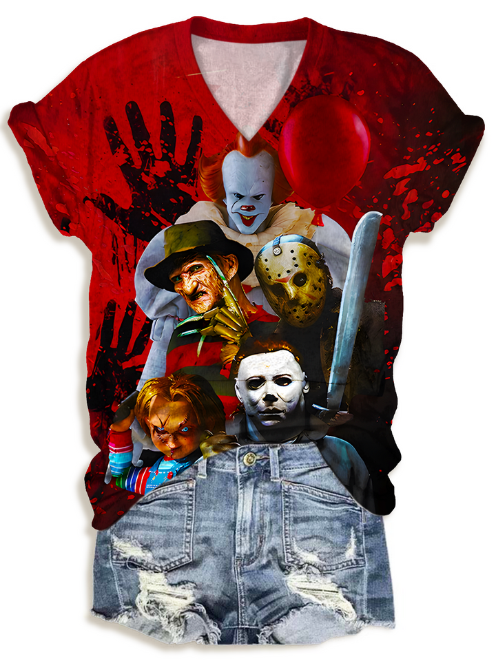 Halloween Horror Characters Crew Neck T-shirt
