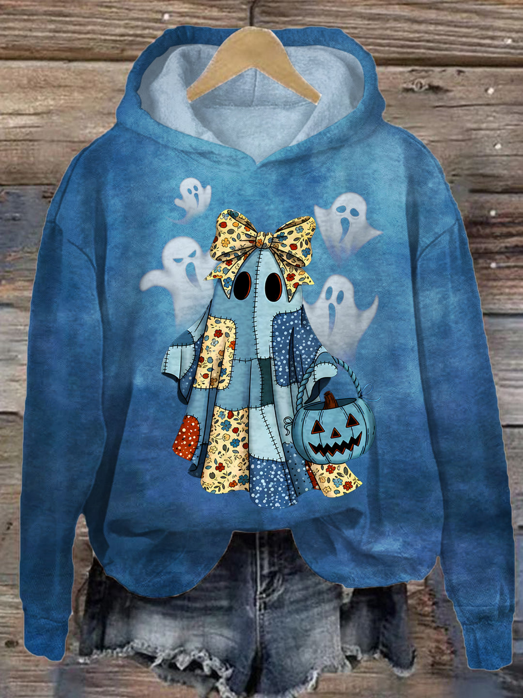 Halloween Ghost Art Long Sleeve Printed Hoodie