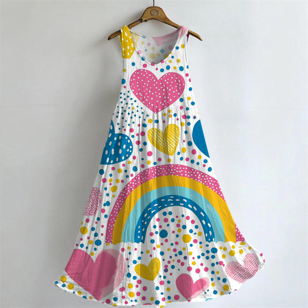 Women's Peace Love Heart Art Print Sleeveless Dresses
