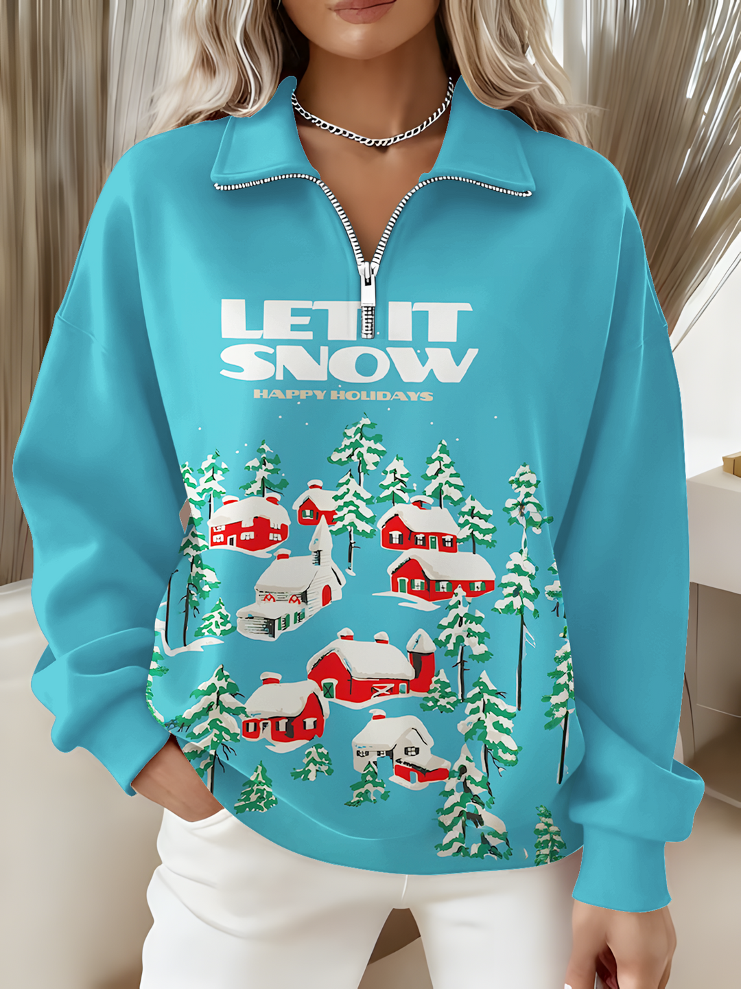 Women's Let It Snow  Long Sleeve Zipper Sweatshirt