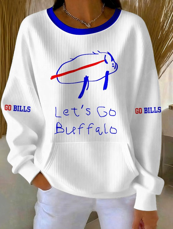 Women's Buffalo Football Fans Lovers Gameday Printed Crew Neck Pocket Sweatshirt