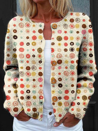 Colorful Dots Art Print Buttoned Cardigan Sweater