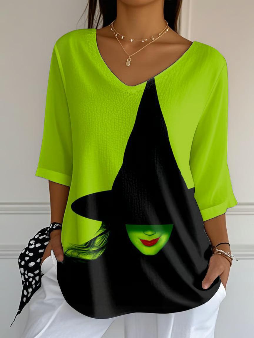 Halloween Witch Ladies Loose 3/4 Sleeve Top