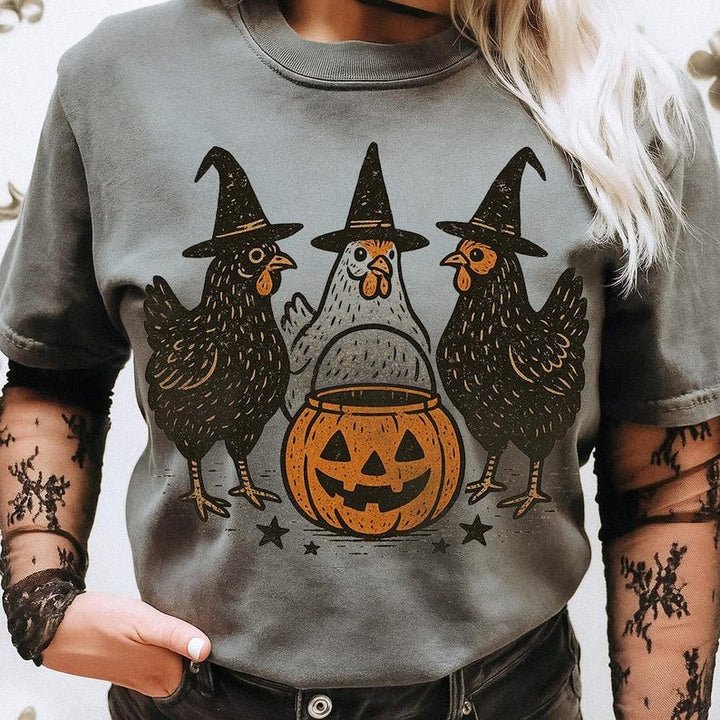 Halloween Pumpkin Chicken Crew Neck T-shirt