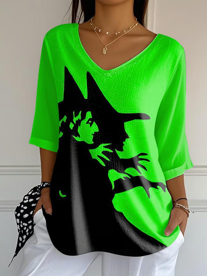Halloween Spooky Witch Ladies Loose 3/4 Sleeve Top