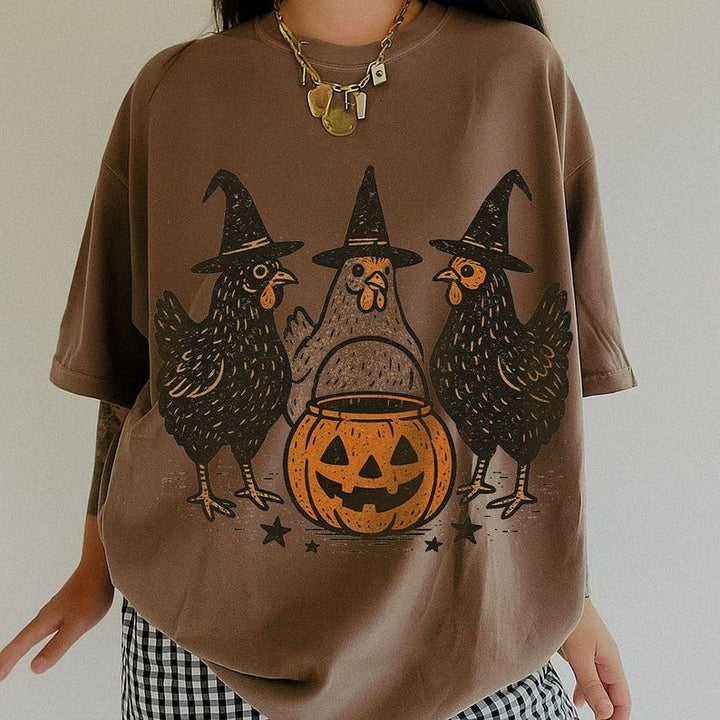 Halloween Pumpkin Chicken Crew Neck T-shirt