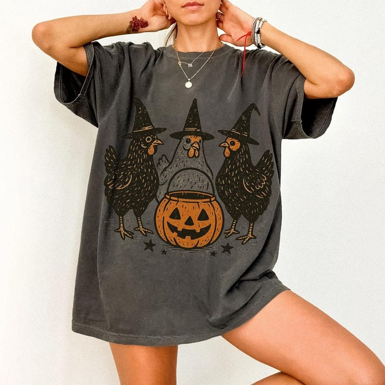 Halloween Pumpkin Chicken Crew Neck T-shirt