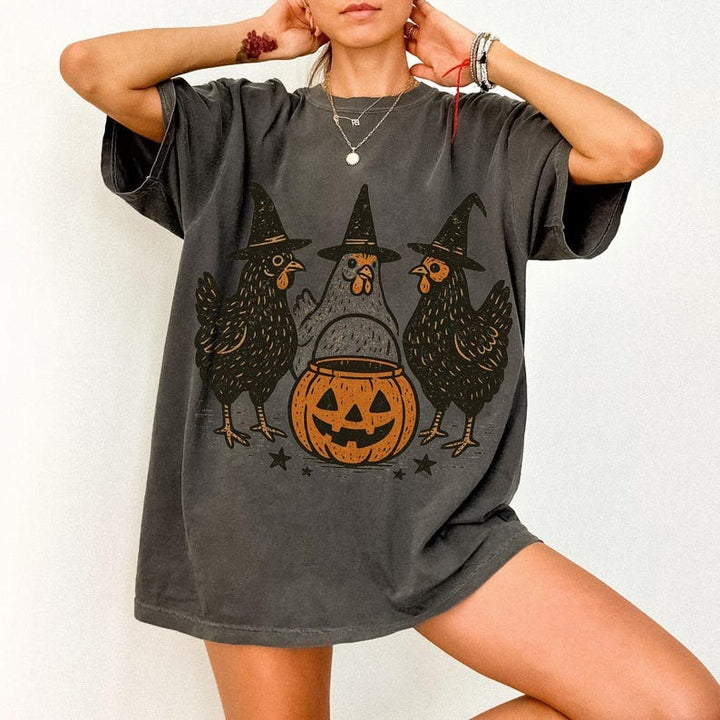 Halloween Pumpkin Chicken Crew Neck T-shirt