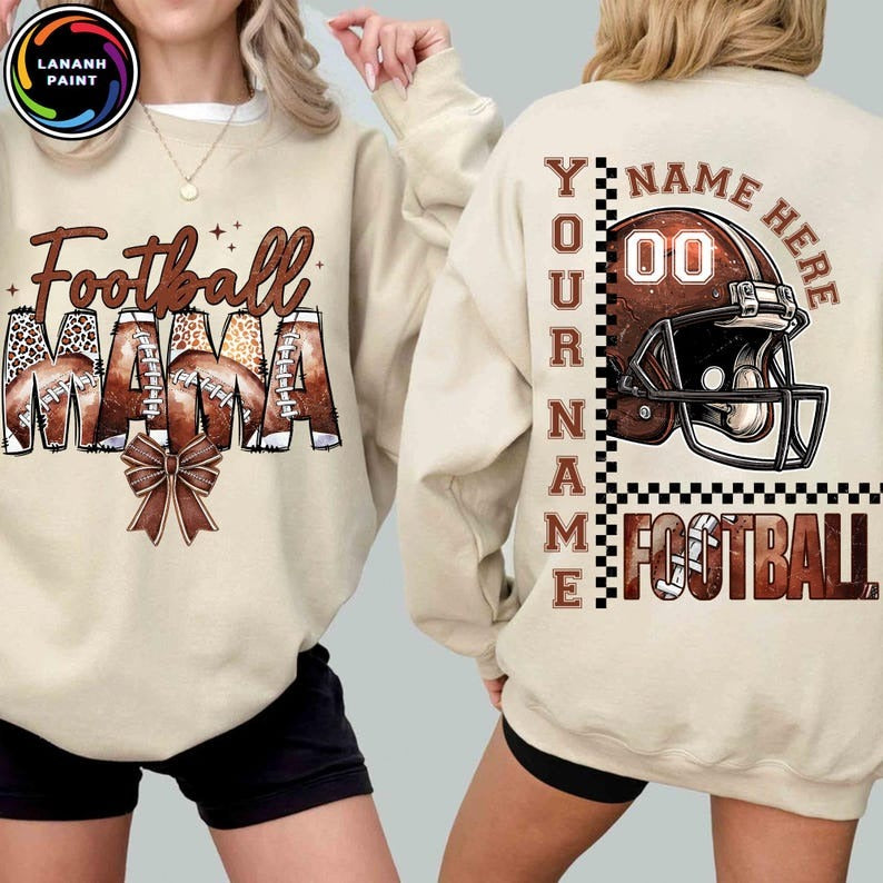 Game Day Football Mom Print Long Sleeve Casual Top