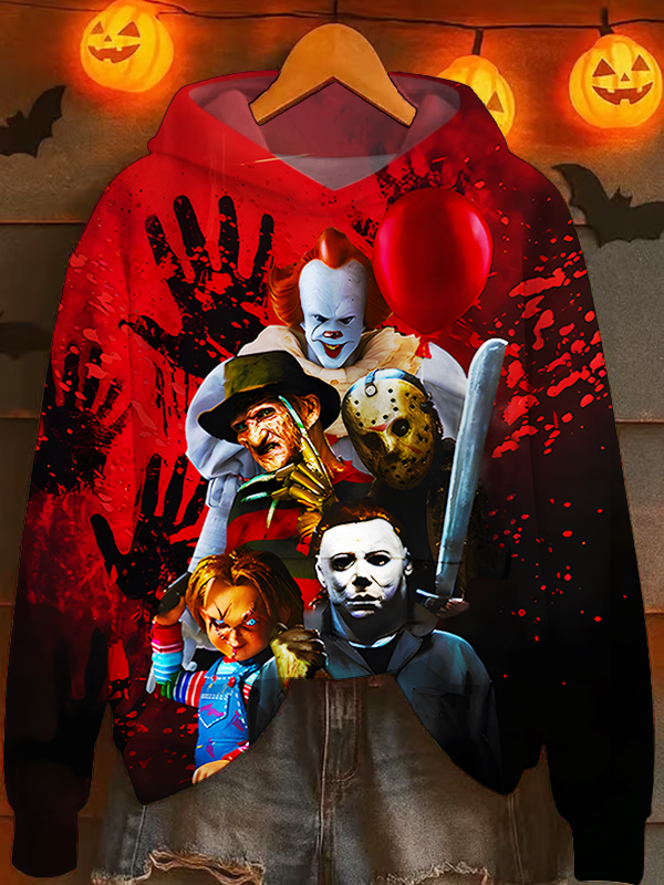 Halloween Horror Movie Long Sleeve Printed Hoodie