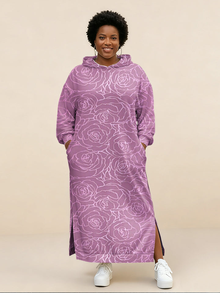 Purple Floral Art Print Hooded Dress