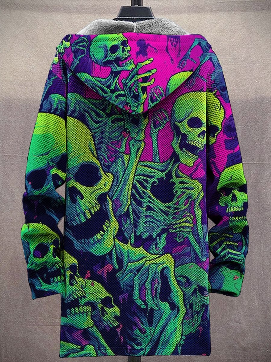 Unisex Halloween Skull Art Print Fleece Cardigan Jacket
