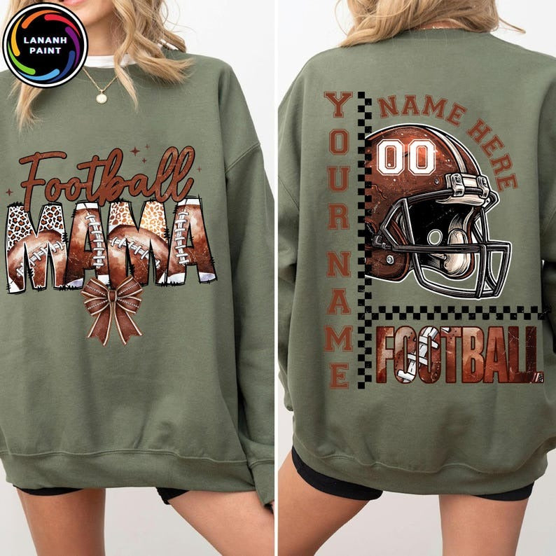 Game Day Football Mom Print Long Sleeve Casual Top