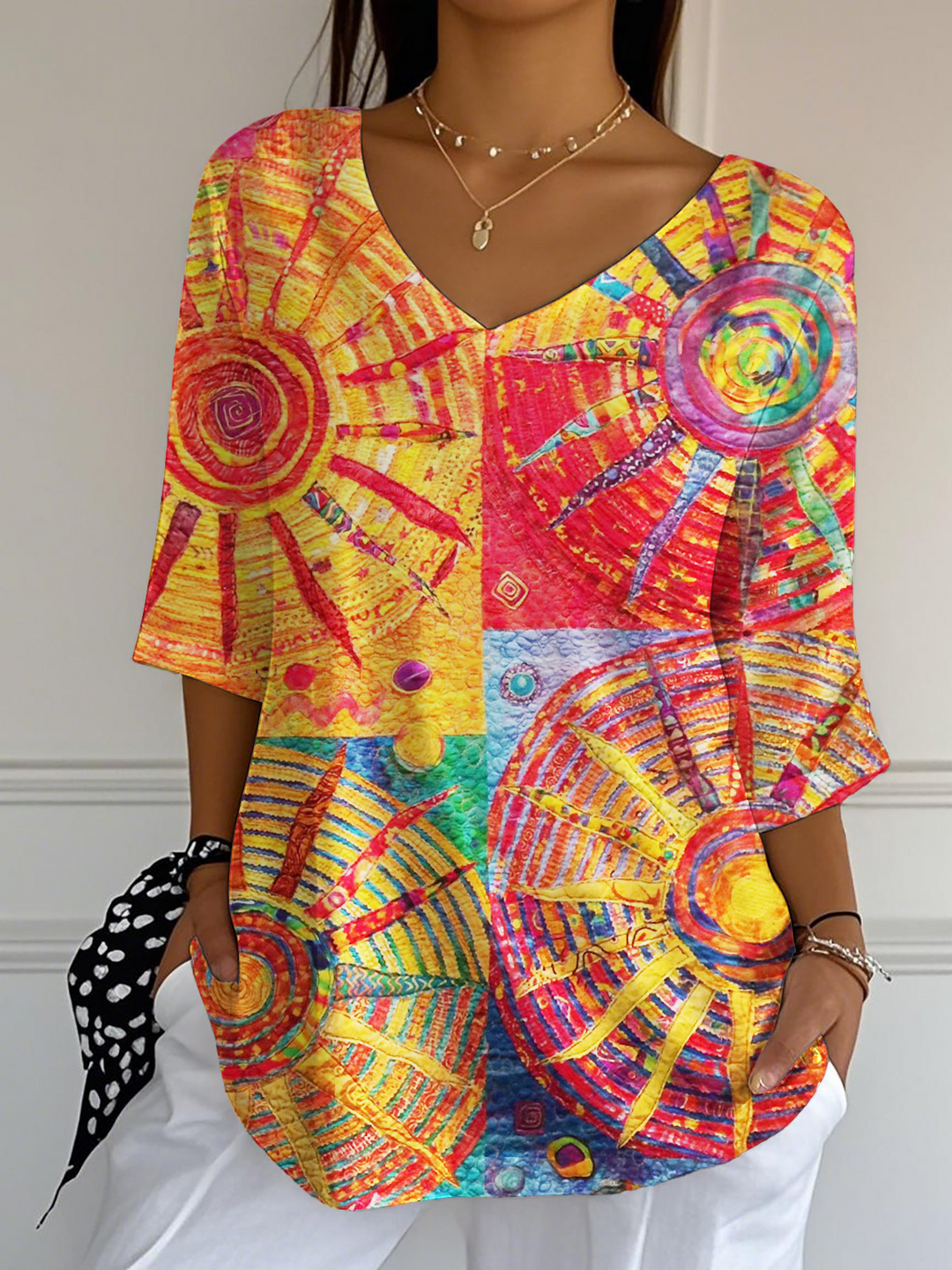 Colorful Retro Hippie Collage Art Printed Top