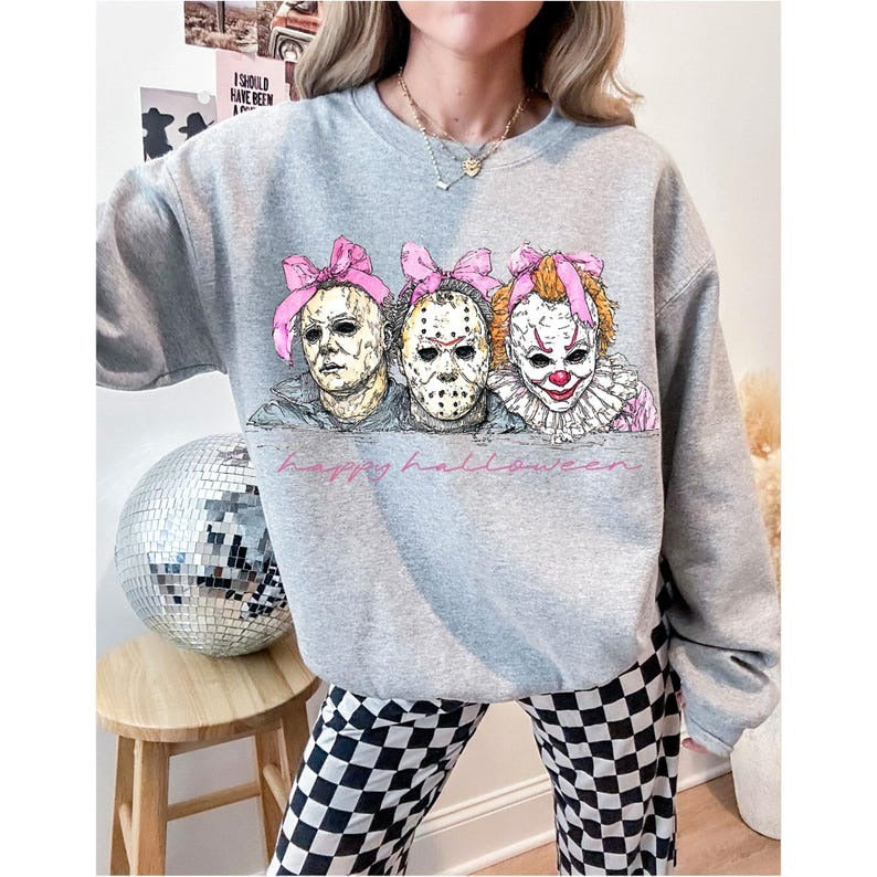Horror Halloween Print Long Sleeve Casual Top