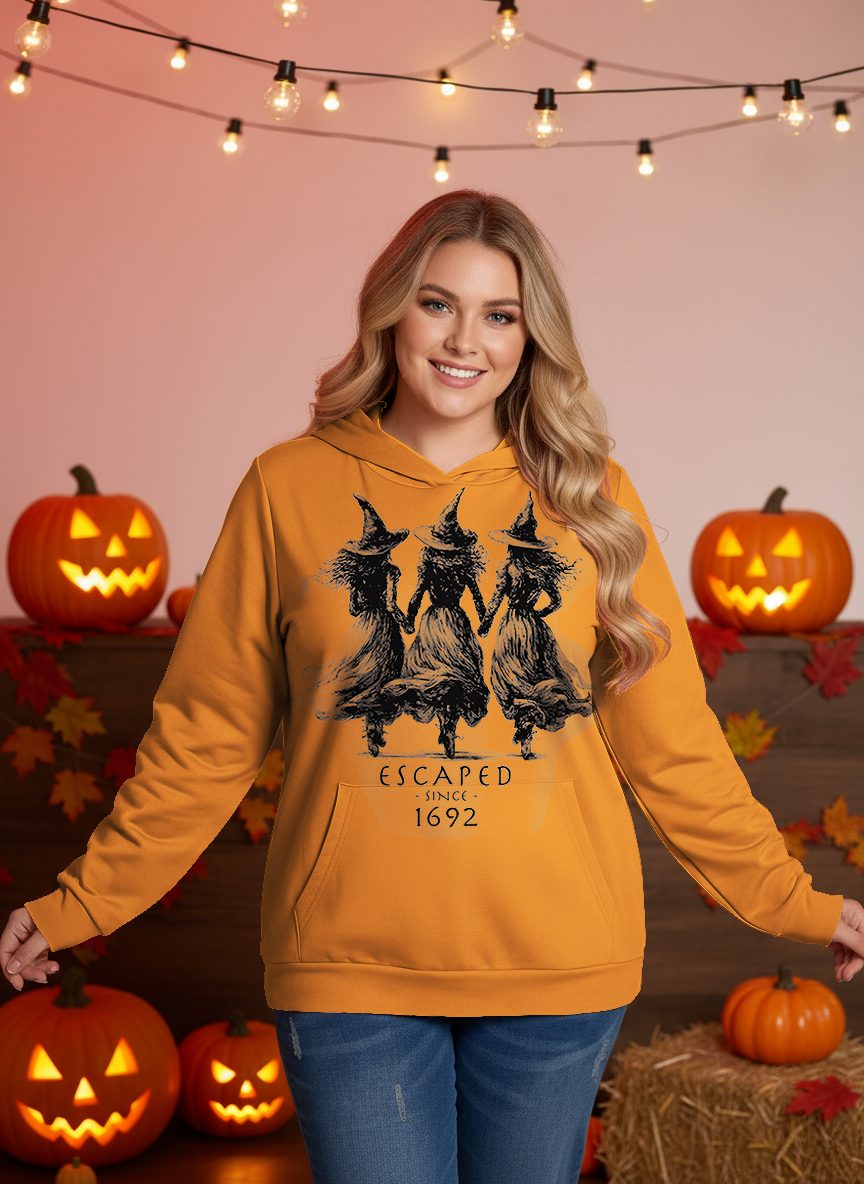 Halloween 1692 Salem Witch Print Solid Hoodie