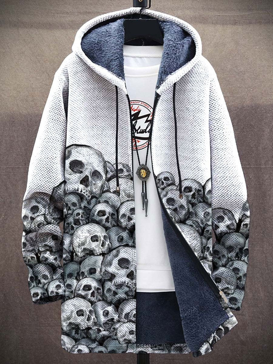Unisex Halloween Skull Art Print Fleece Cardigan Jacket