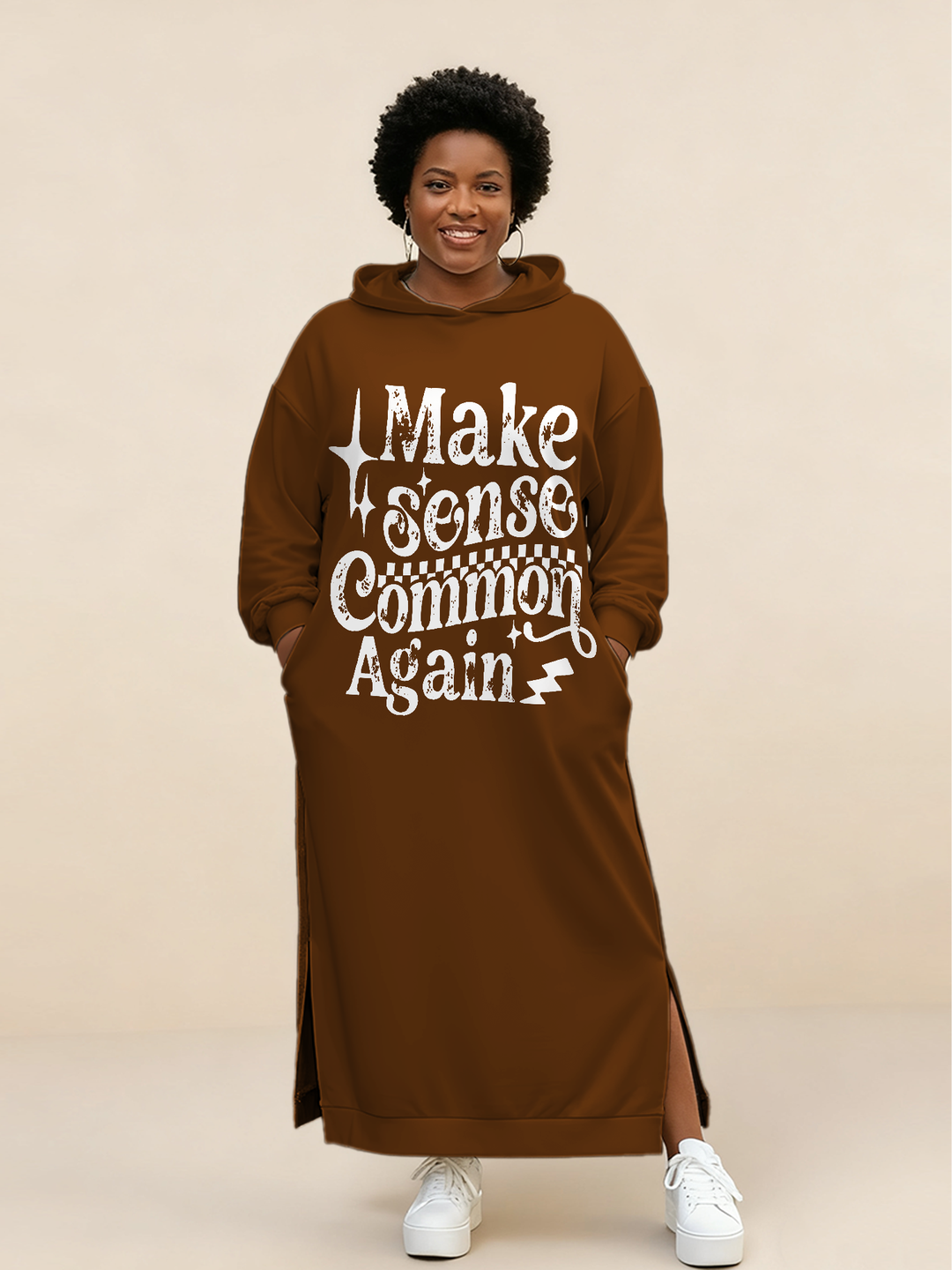 Make Sense Art Print Hooded Dress