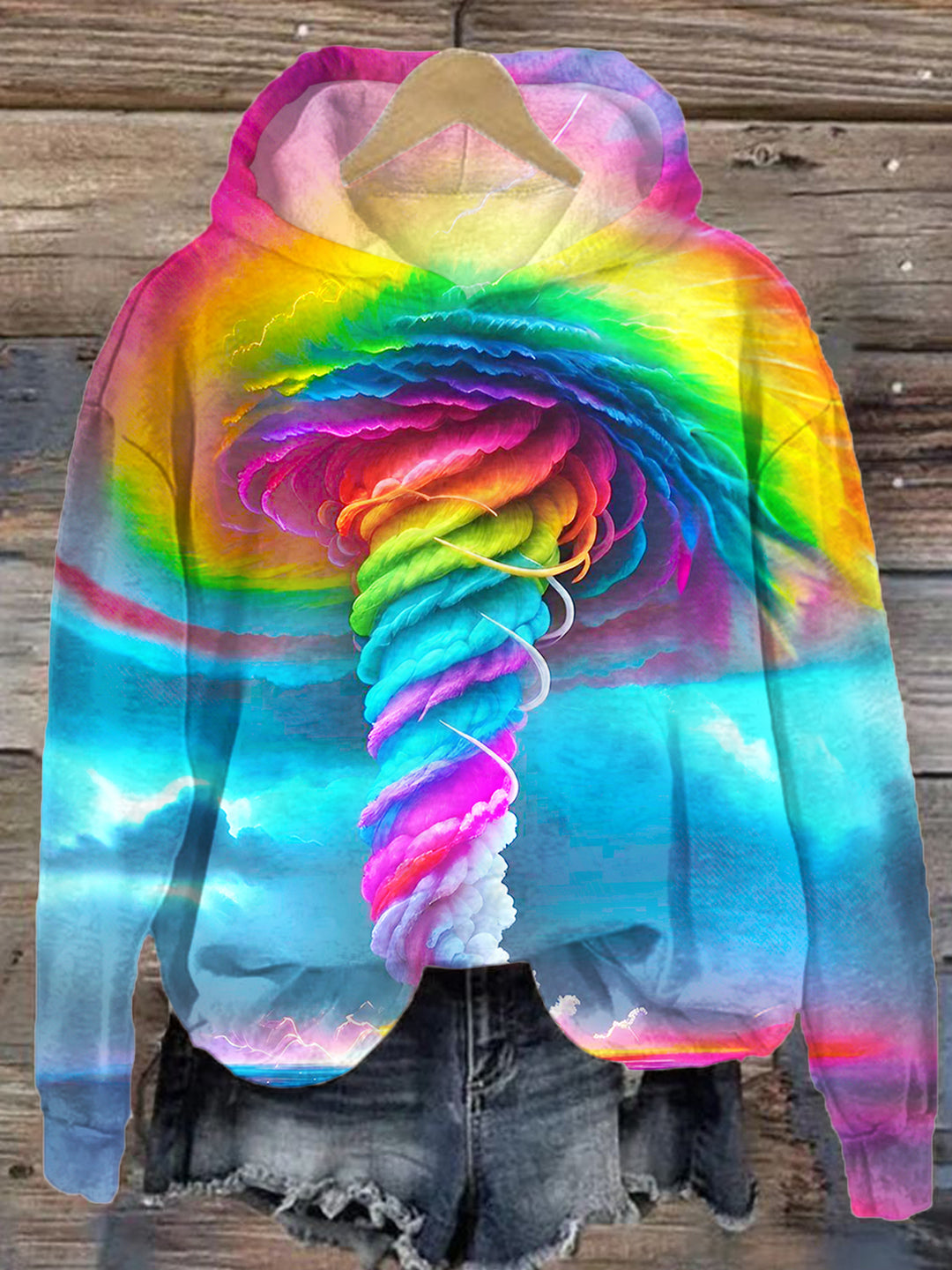 Colorful Tornado Hippie Art Printed Hoodie