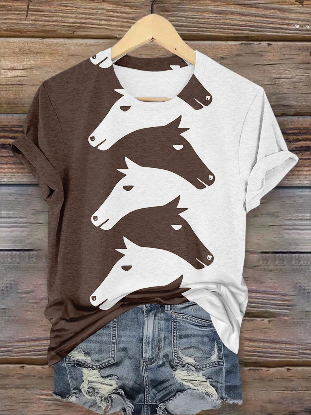 Horse Art Gift Printed Crew Neck T-shirt