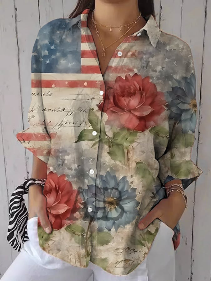 Women's Independence Day Floral Casual Shirt