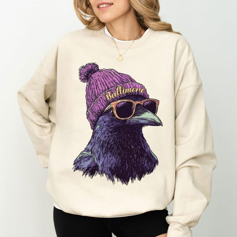 Baltimore Football Fan Printed Long Sleeve Casual Top