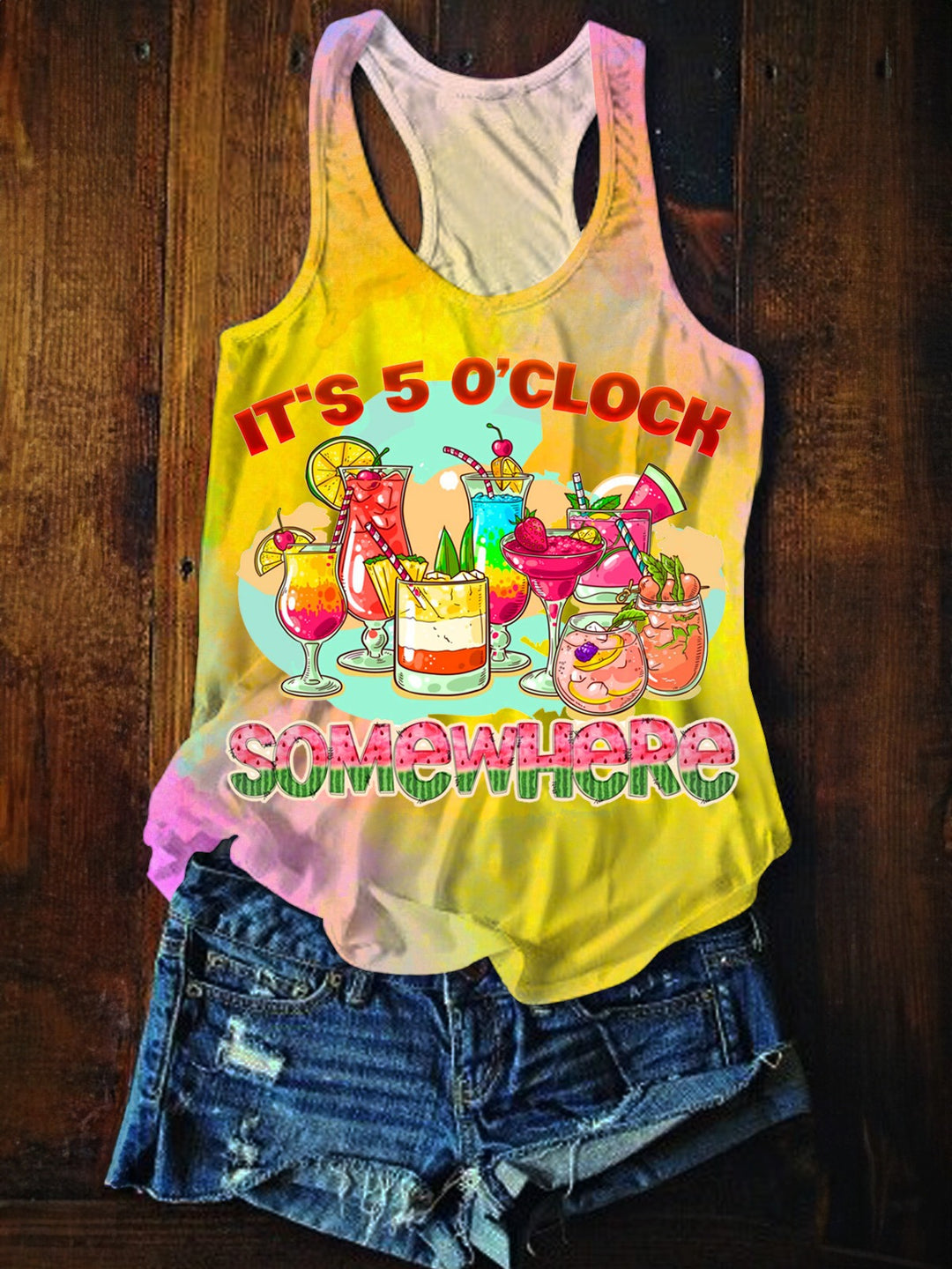 It's 5 O'clock Somewhere Printed Casual Tank Top