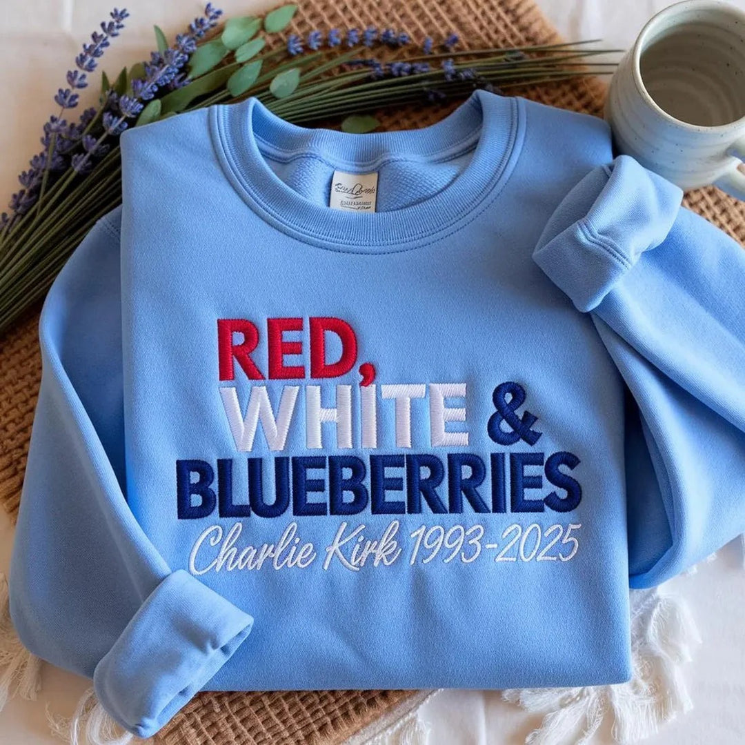 Red White & Blueberries Printed Long Sleeve Casual Top