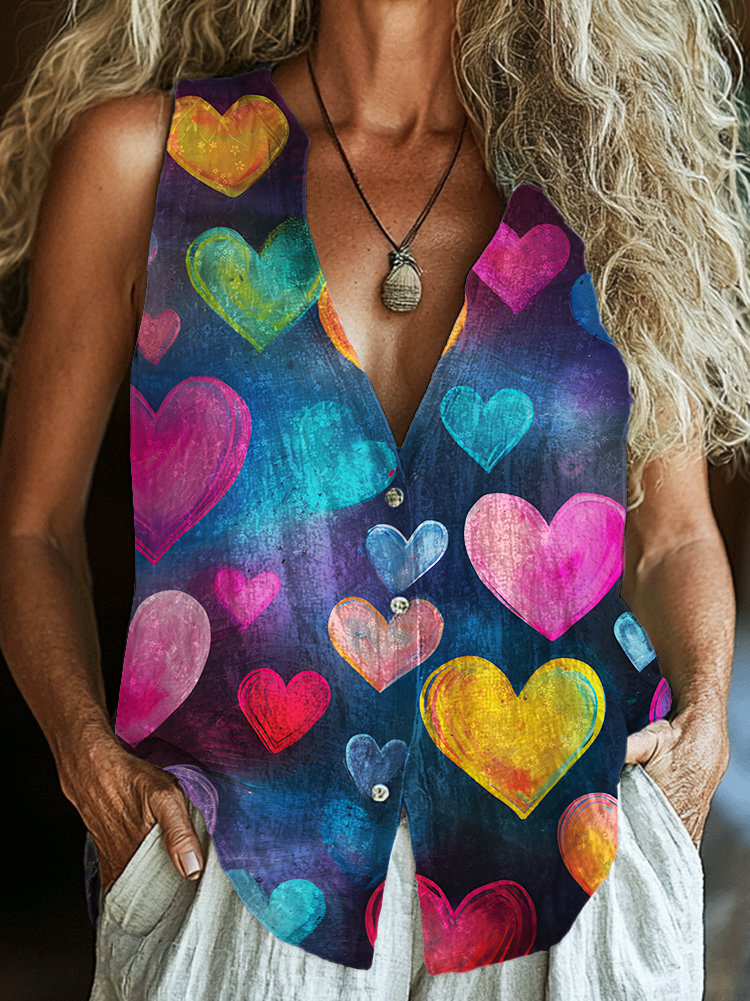Vintage Heart Love Hippie Art Printed Casual Tank Top