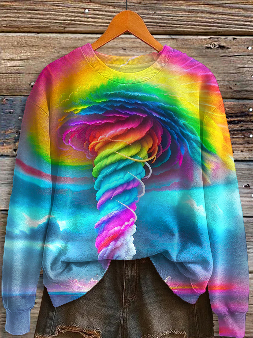 Colorful Tornado Hippie Printed Long Sleeve Casual Top