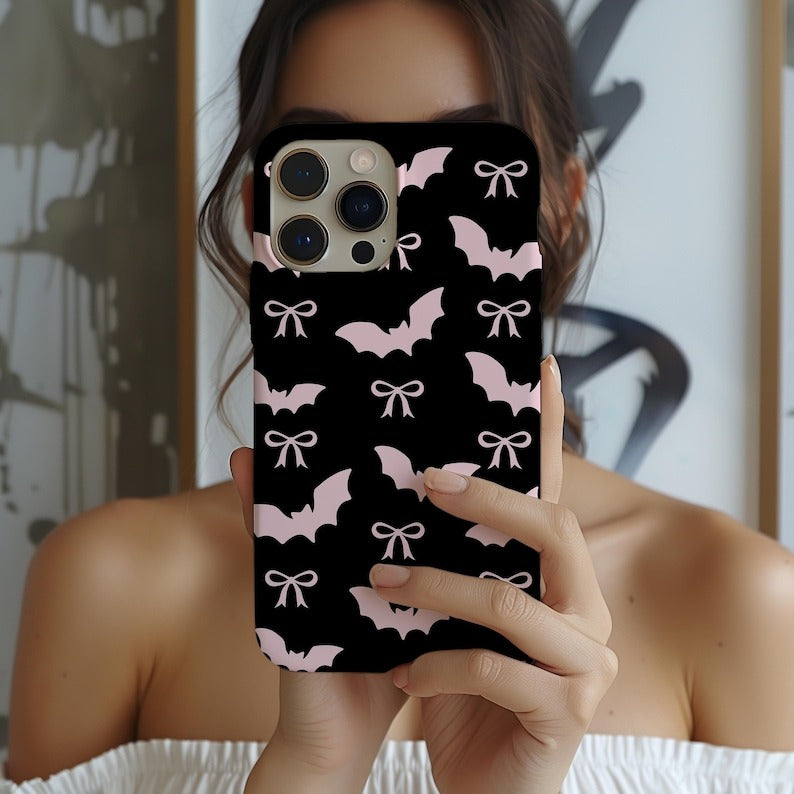 Halloween Cute Pink Bats & Bows Phone Case