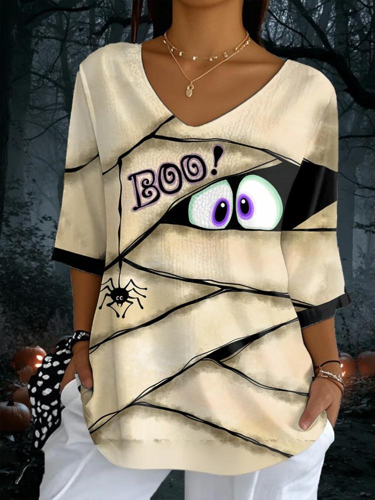 Halloween Peek Monster Ladies Loose 3/4 Sleeve Top