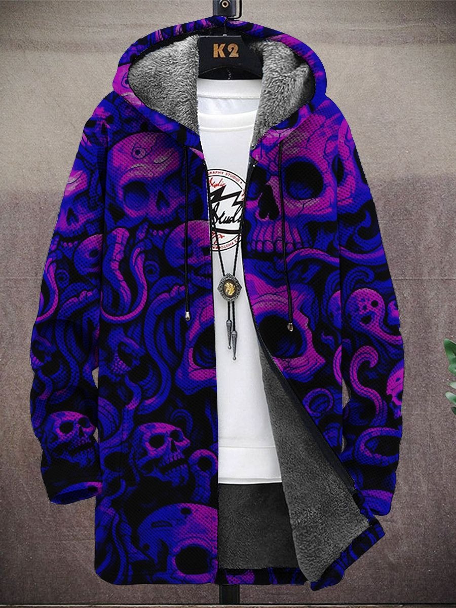 Unisex Halloween Skull Art Print Fleece Cardigan Jacket