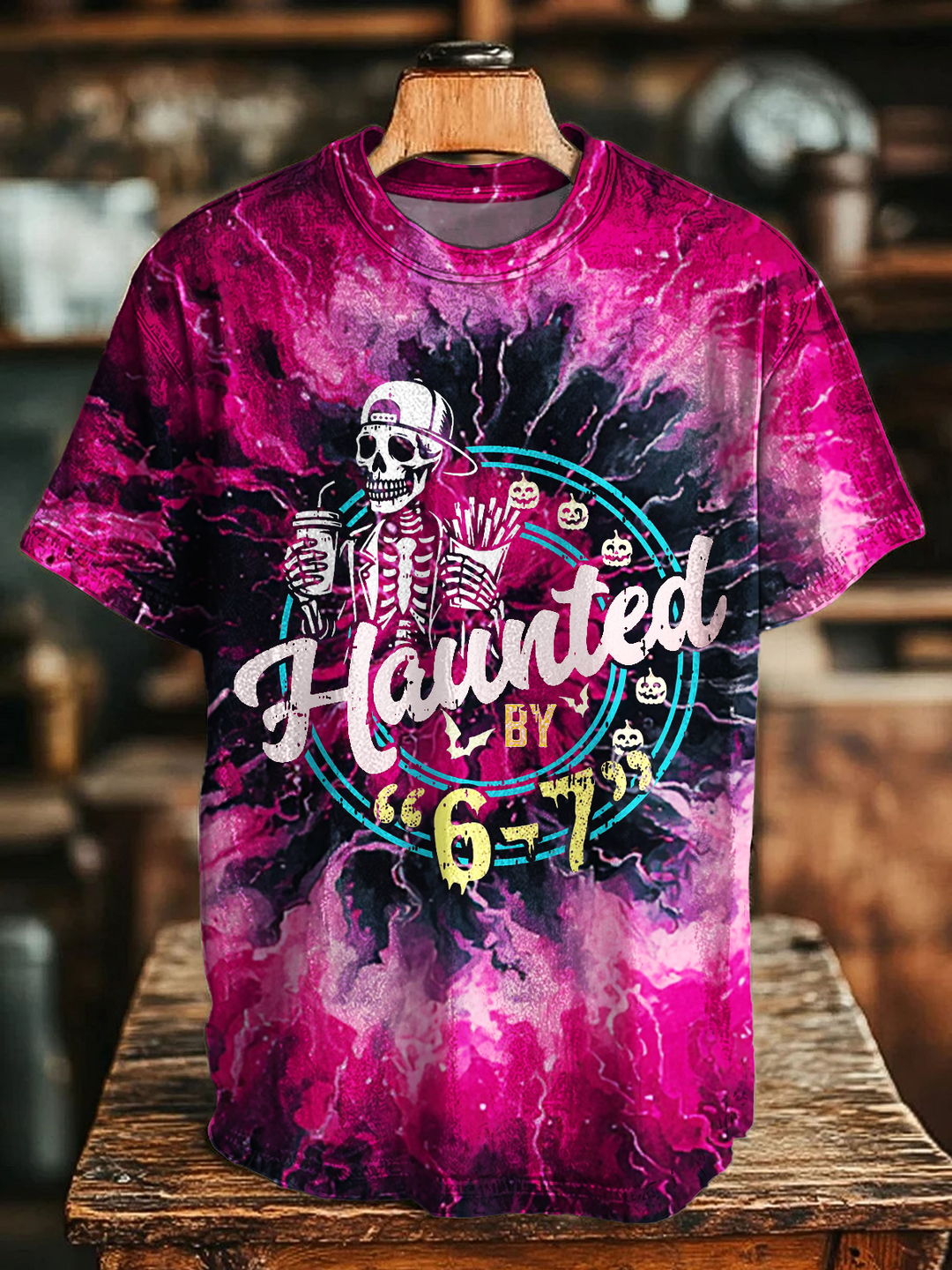 Funny 6 7 Halloween Print Crew Neck T-shirt