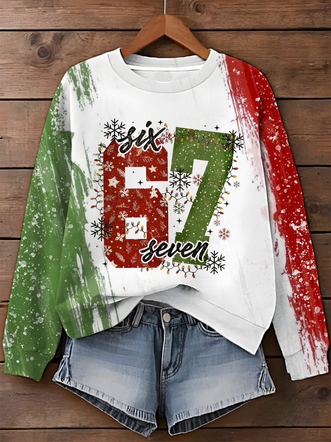 Funny Six Seven Christmas Printed Long Sleeve Casual Top