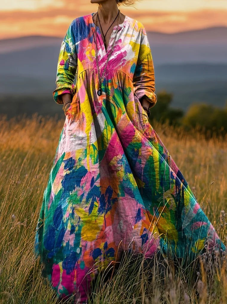 Women's Colorful Watercolor Pattern Art Print Dress