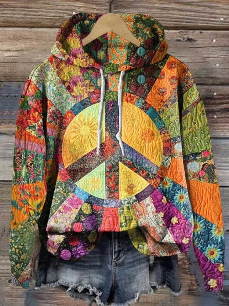 Retro Hippie Flower Peace Sign Love and Peace Casual Hoodie Sweatshirt