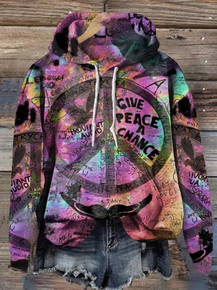 Give Chance To Peace Printed Casual Hoodie