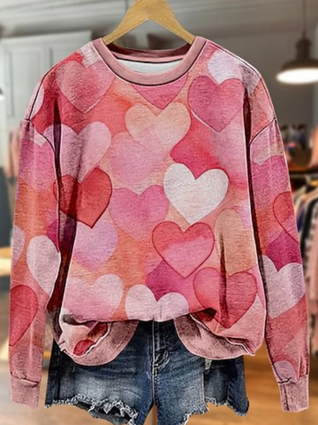 Heart Valentine's Day Print Long Sleeve Casual Top