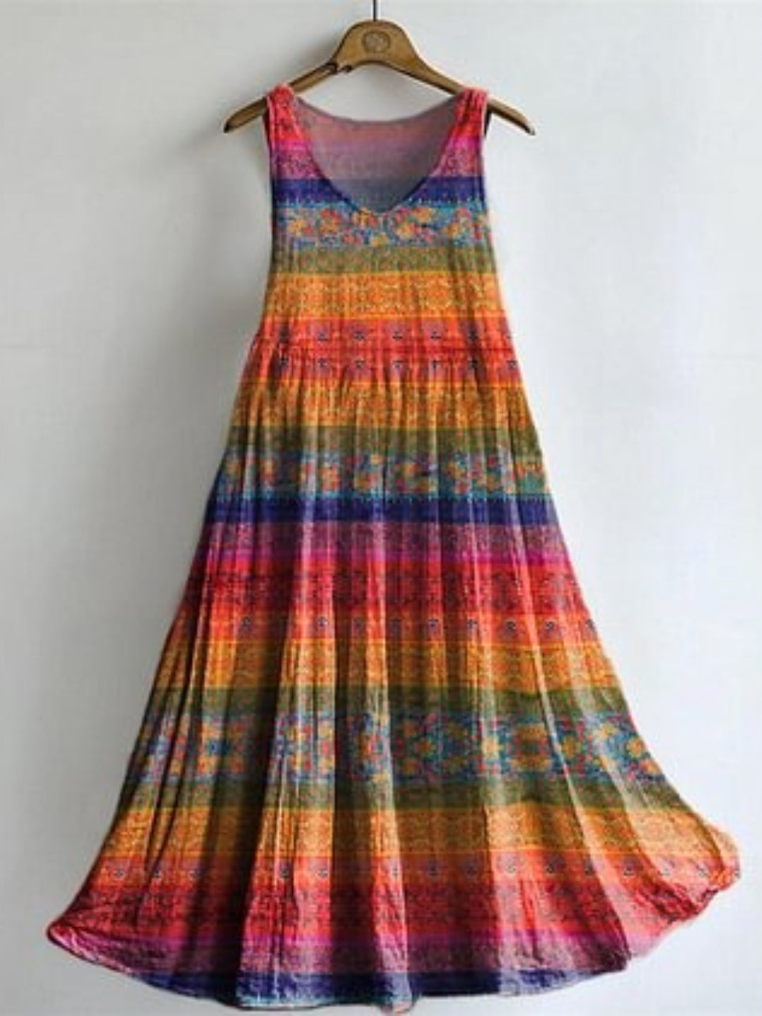 Women's Colorful Vintage Floral Art Print Sleeveless Dresses