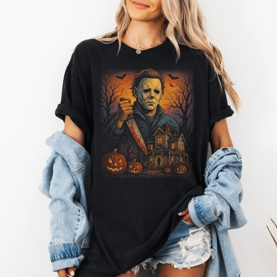 Retro Halloween Horror Print Cotton Casual T-shirt