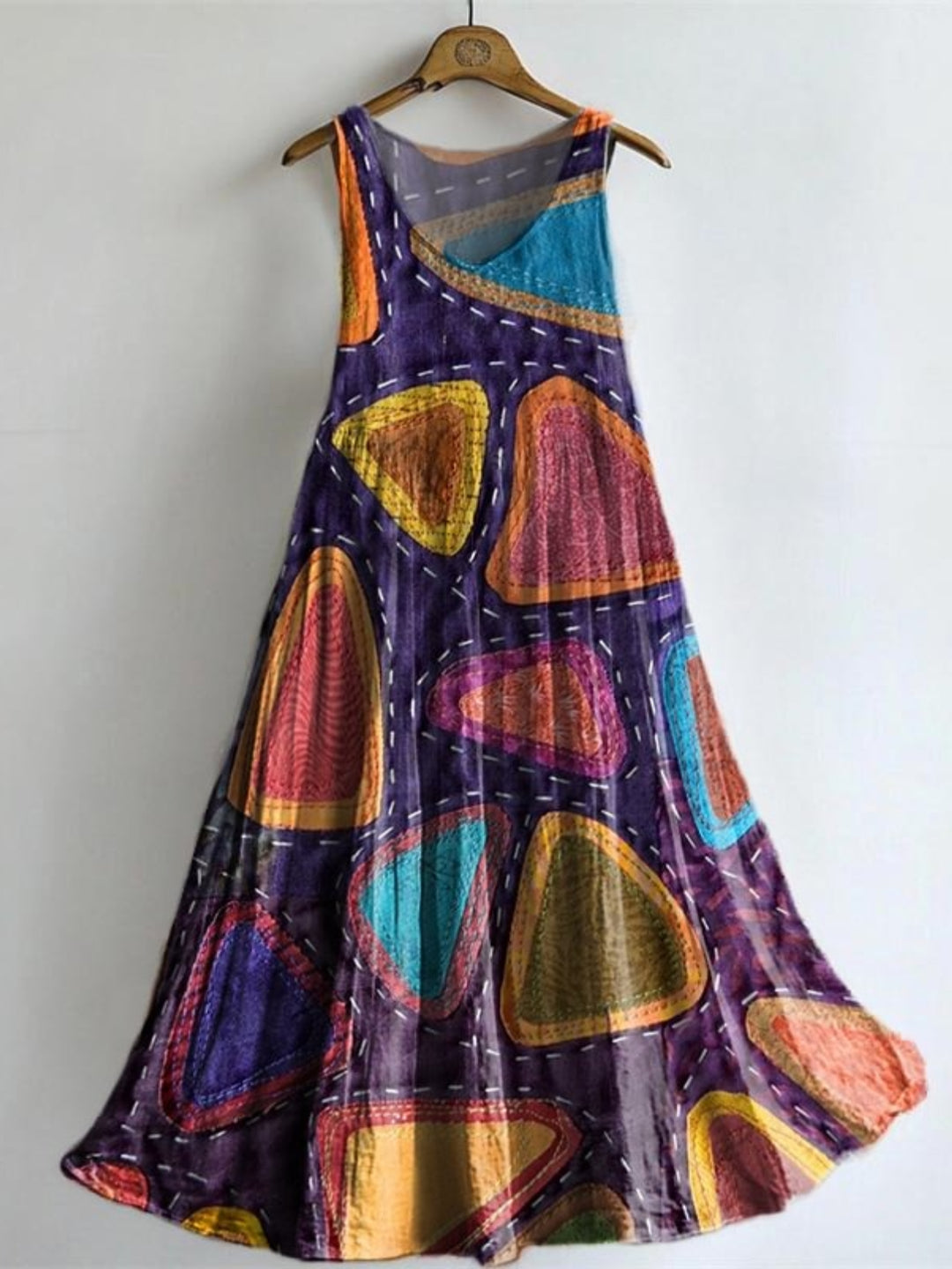 Women's Colorful Triangle Pattern Art Print Sleeveless Dresses