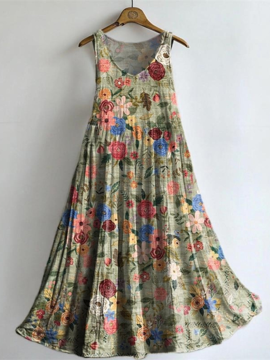 Women's Retro Bohemian Floral Art Print Sleeveless Dresses