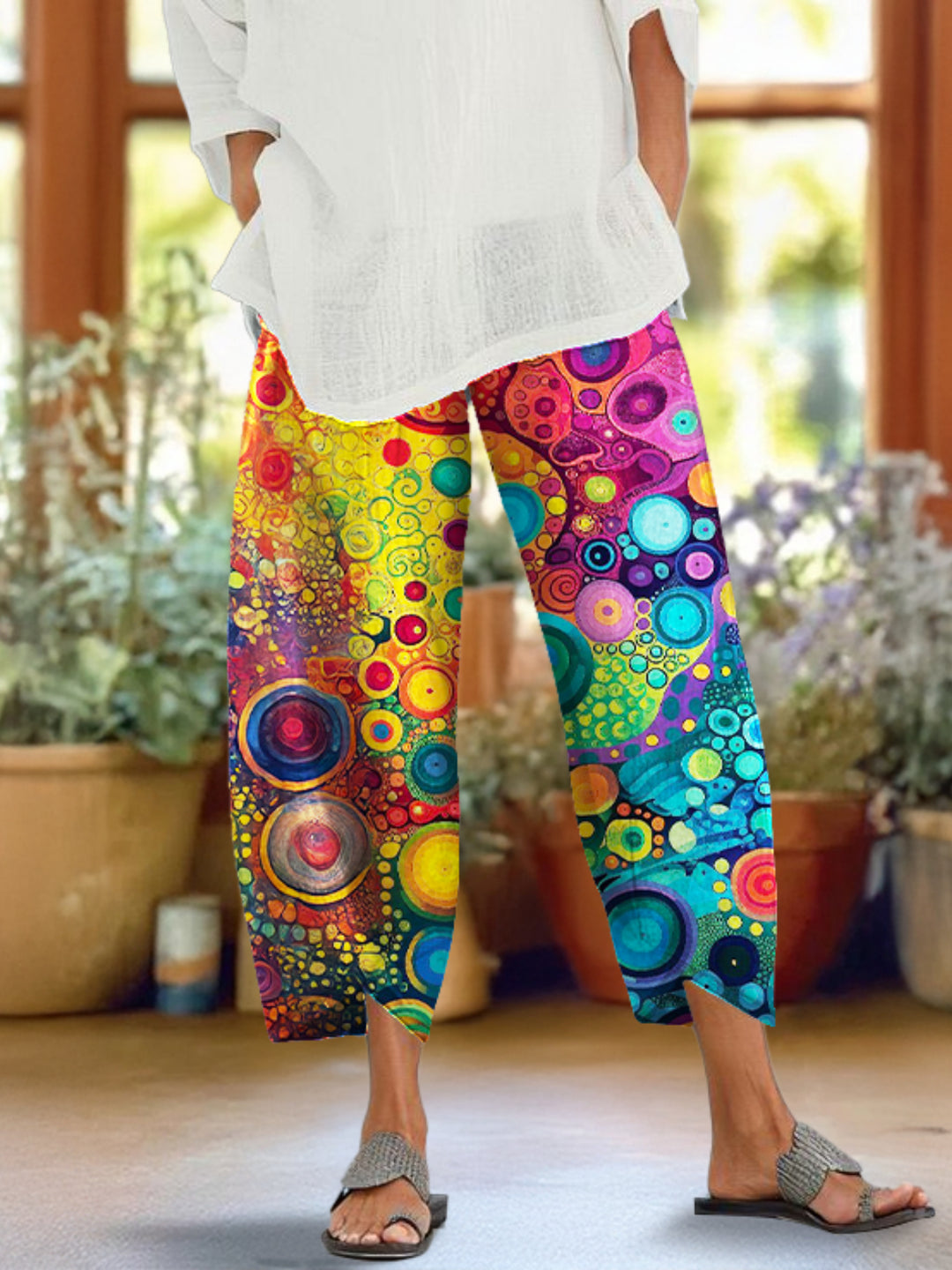 Colorful Classic Geometric Hippie Art Women's casual trousers