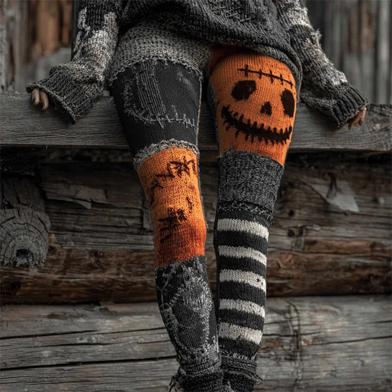 Halloween Contrast Stitching Comfortable knitted leggings