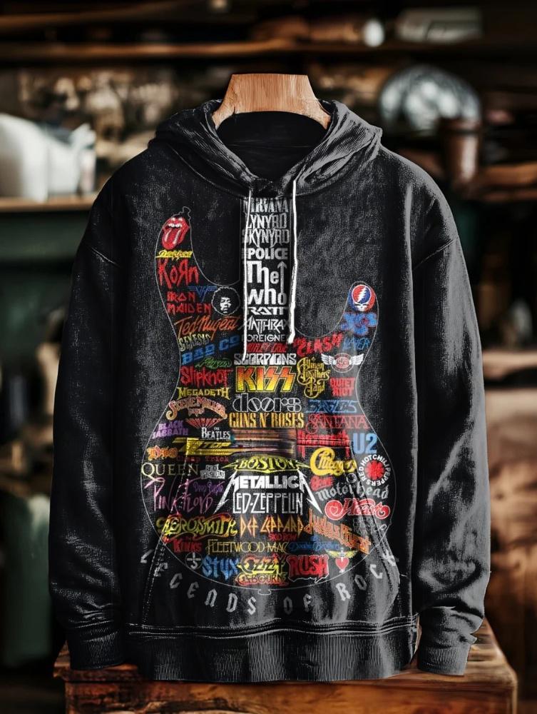Unisex Retro Guitar Hippie Pattern Art Print Casual Hoodie