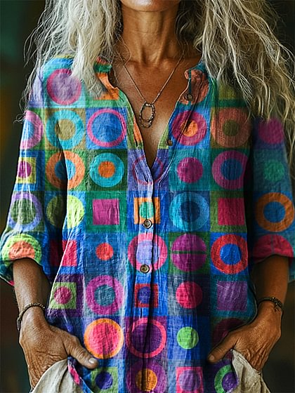 Women's Retro Abstraction Art Print Casual Blouse
